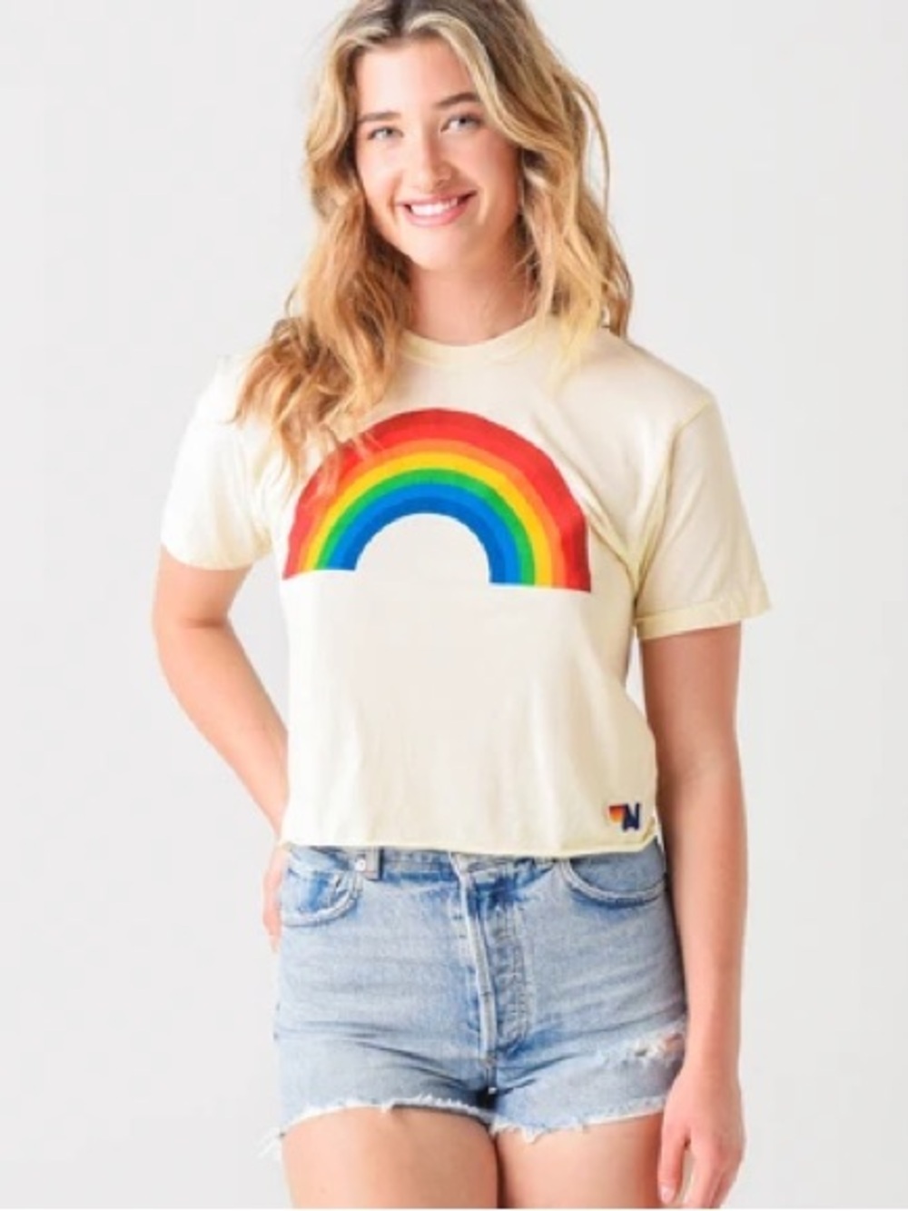 Aviator Nation whiteTee with Rainbow Graphic